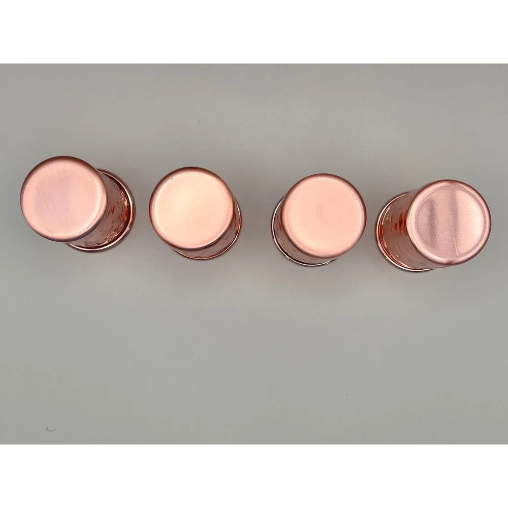 Hammered Copper Shot Glass Set of 4 with Distressed White‎ Metal Caddy Barware